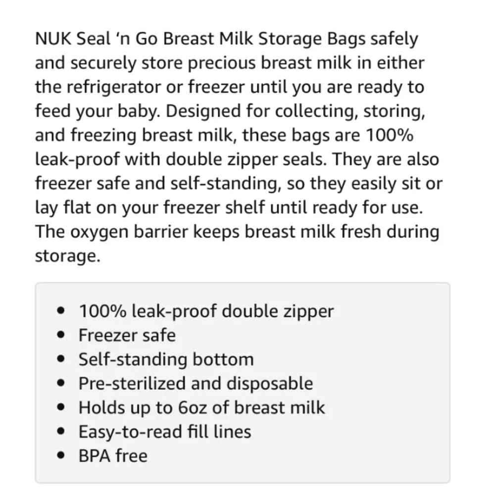 NUK SEAL N GO BAGS